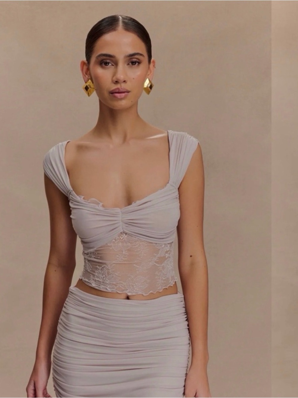 Meshki lilac mesh and lace top